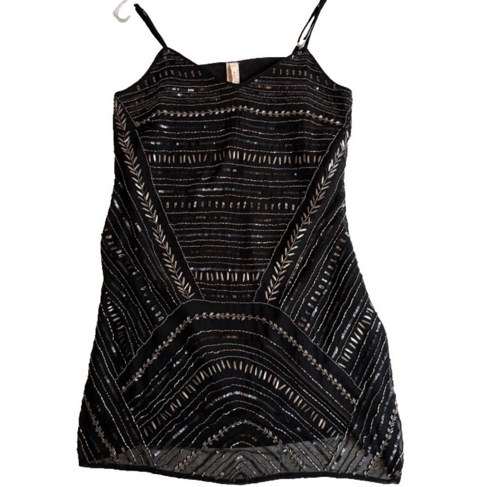 Raga Beaded Black Mini Tank Dress M Sequin Embellished Party Cocktail NWT - Picture 2 of 6